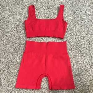 Red Ribbed Two-Piece Set